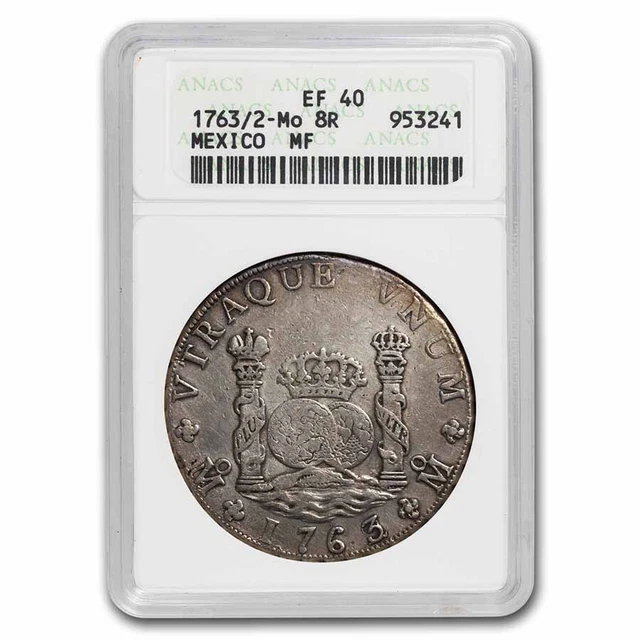 1763/2-Mo MF Mexico Silver 8 Reales Pillar Dollar XF-40 ANACS - SKU#274446