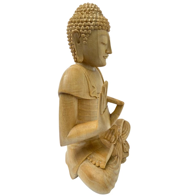 Teaching Buddha statue Dharmachakra Wheel Wood Carving Sculpture Balinese Art 2
