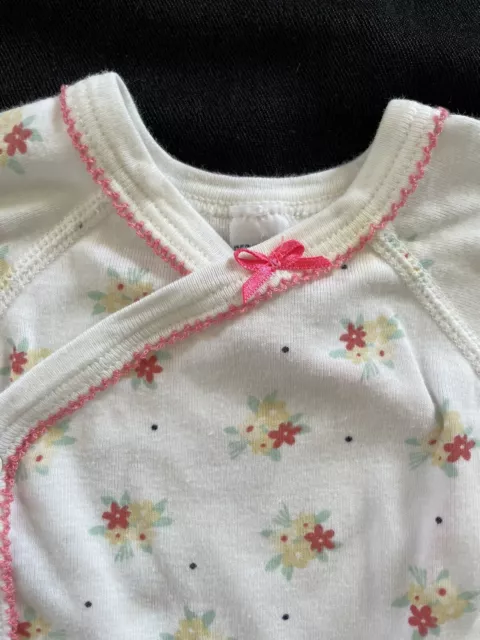 Petit Bateau Floral Crochet Edged Kimono Style Bodyshirt-Preemie/NB 50cm