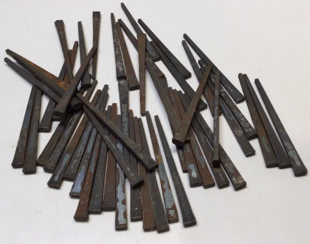 50 Antique 2.5” Steel Square Cut Head Nails Rusty Lot Original Vintage Spikes