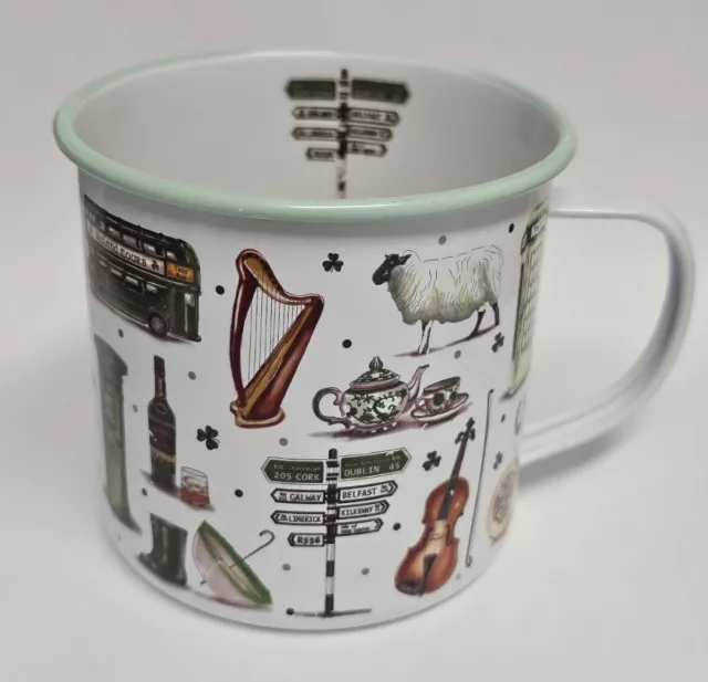 Tin Camping Mug Impressions Of Ireland Dublin Street Sign Sheep Harp Violin