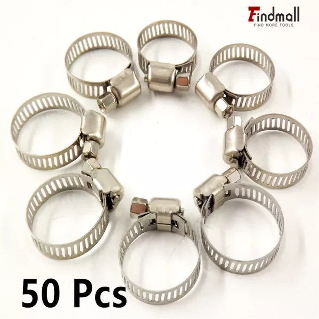 Findmall 50 Pack 1/2"-3/4" Adjustable Drive Hose Clamp Fuel Line Worm Clip New