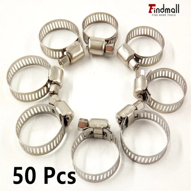 Findmall 50 Pack 1/2"-3/4" Adjustable Drive Hose Clamp Fuel Line Worm Clip New