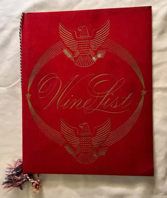 United States Lines / ss United States red flock Wine List with tassel, ca. 1968