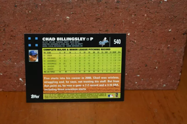 2007 CARTE TOPPS Baseball Los Angeles Dodgers Chad Billingsley EUR 6,65 ...