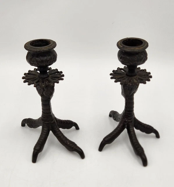Vintage Cast Iron Clawfoot Chicken/Talon Pair of Candle Stick Holders Marked Vintage Cast Iron Clawfoot Chicken/Talon Pair of Candle Stick Holders Marked