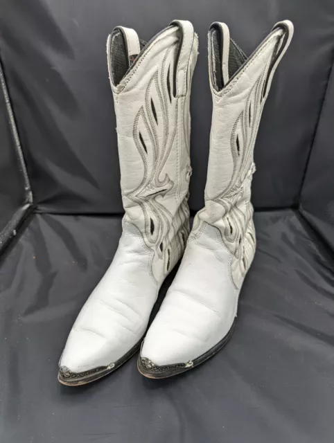 WHITE LEATHER LAREDO Cowboy Boots SZ 6.5M Men's SZ 8 Womens Vtg ...