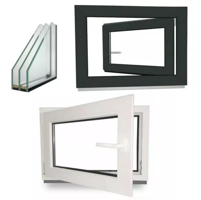 Kunststofffenster Anthrazit Fenster 3 fach Fenster Grau Kellerfenster Innen Weiß
