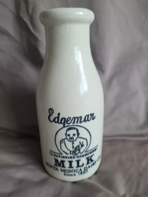 Vintage Edgemar  Santa Monica Dairy Co. Milk Jug Bottle Stoneware  1920-1940's