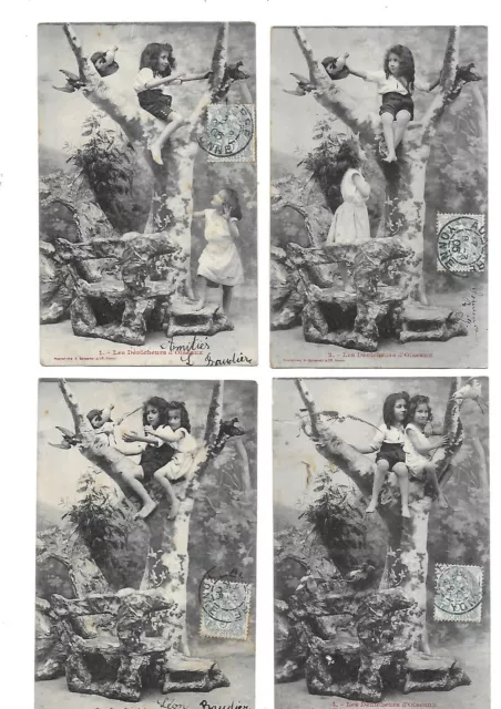4 CPA antique postcard Les Denicheurs d'Oiseaux BERGERET (1321865) children