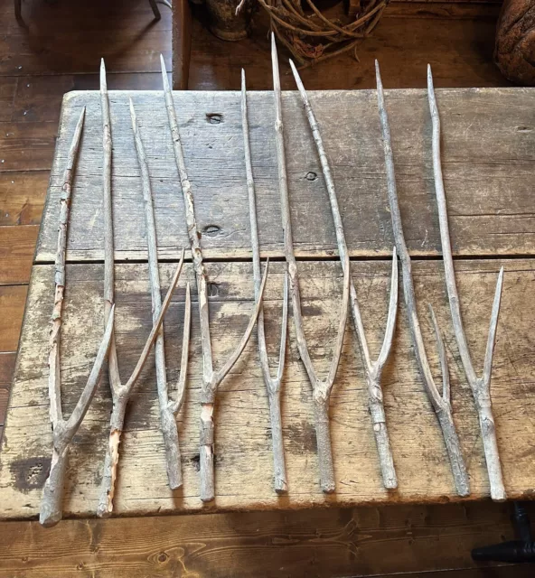 9 Hand Carved Vintage Wooden Adirondack Fishing Fish Stringers ￼Folk Art Cabin