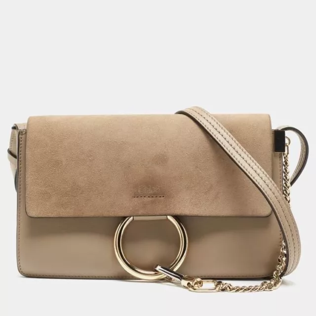 Chloé Chloe Small Faye Leather & Suede Shoulder Crossbody Bag Motty Grey