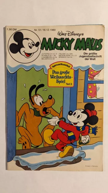 Micky Maus Heft 1980 Nr. 51 Z1 mit Beilage und Schnipp