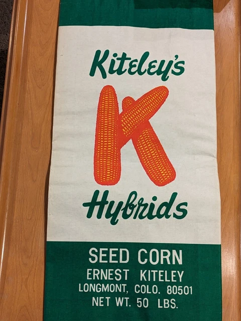 Ernest Kiteley's Hybrids Seed Corn Bag Longmont Colo. 50LB Extensible Paper Sack