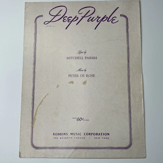 DEEP PURPLE VINTAGE Sheet Music Mitchell Parish Peter De Rose Piano