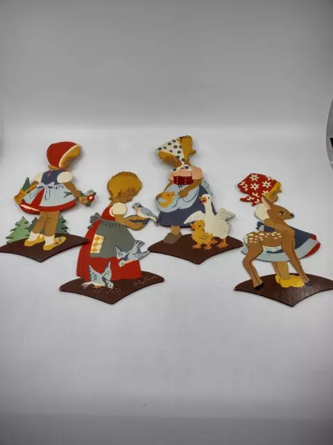 Vtg Set 4 Mertens Kunst Wood Nursery Wall Decor Cinderella Red Riding Hood More