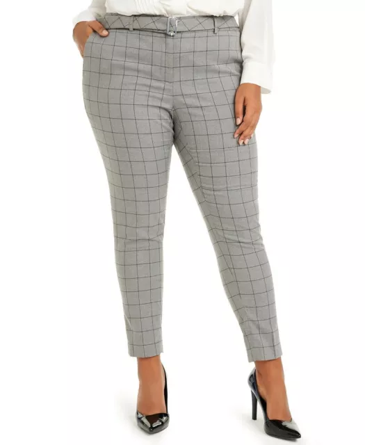 Calvin Klein Windowpane-Print Belted Pants TR 420