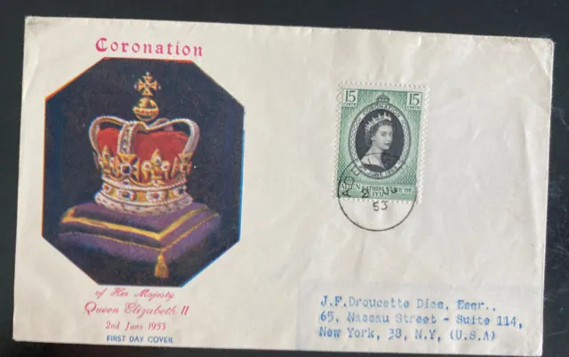 1953 Aden First Day Cover FDC Queen Elizabeth II coronation To Usa