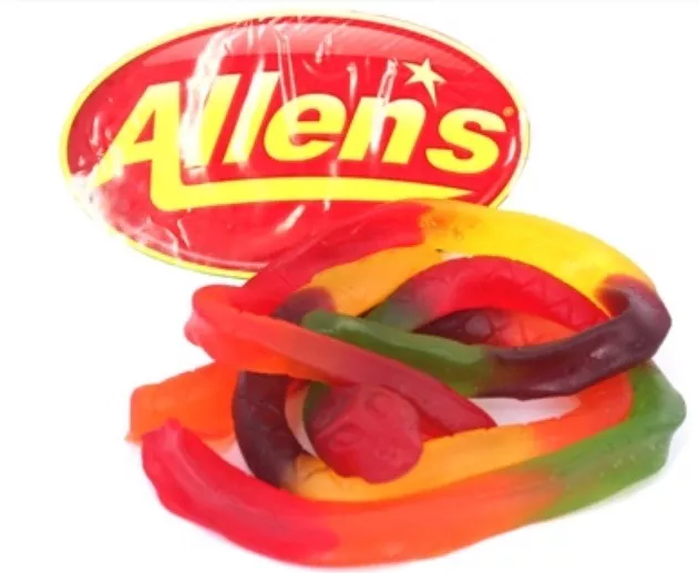 1kg ALLENS KILLER PYTHONS LARGE LONG RAINBOW FRUIT JELLY SNAKE LOLLIES CANDY