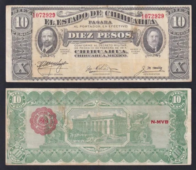 Mexico Chihuahua 10 Pesos 1915 P S534b BB / VF C-05