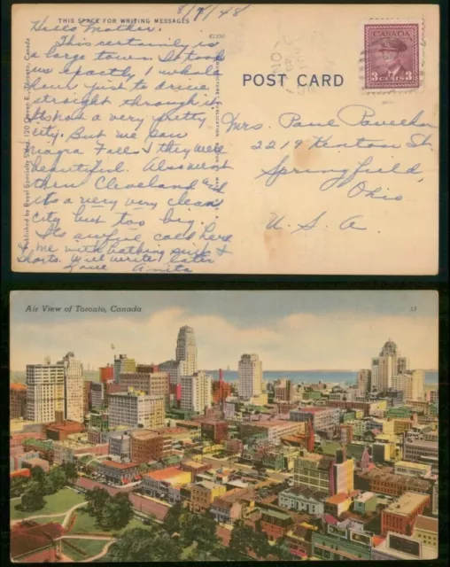 CANADA 🇨🇦 AK PPC Postcard Toronto Air View to USA 10.08.1948 Top