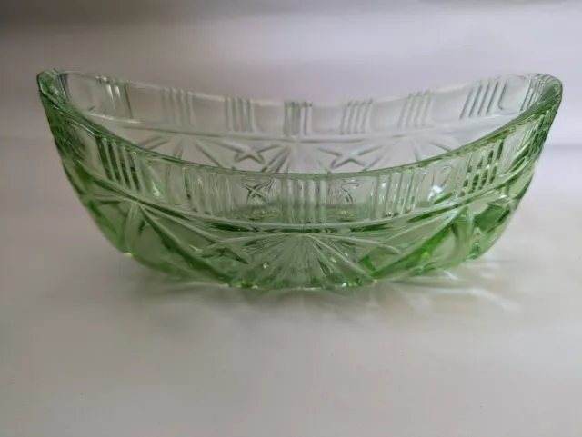 Art Deco Sowerby Glass Durham Pattern Green Boat Vase Serving Bowl 17.4Cm