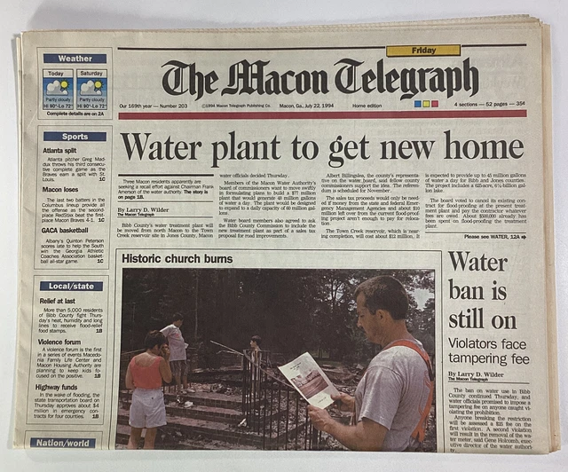 MACON TELEGRAPH Newspaper July 22, 1994 Flood Gray Church Fire