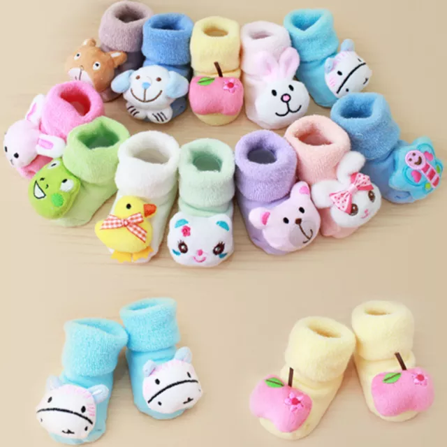 Newborn Kids Baby Girls Boys Cartoon Anti-Slip Warm Socks Slipper Shoes Boots