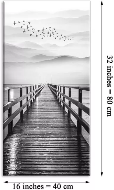 Lake Wall Art for Aisle Corridor, PIY Black and White Pier with Birds Flying Can 3