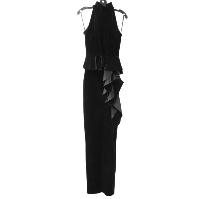 Chiara Boni La Petite Robe Sleeveless Turtleneck Peplum Gown in Black Velvet- 12