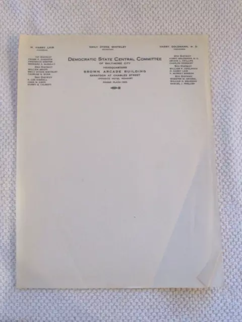 Vintage Blank Letterhead (2) pc Democratic County Committee Baltimore MD