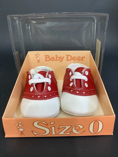 VTG Baby Deer Red and White Baby Saddle Oxfords Shoes. Unisex