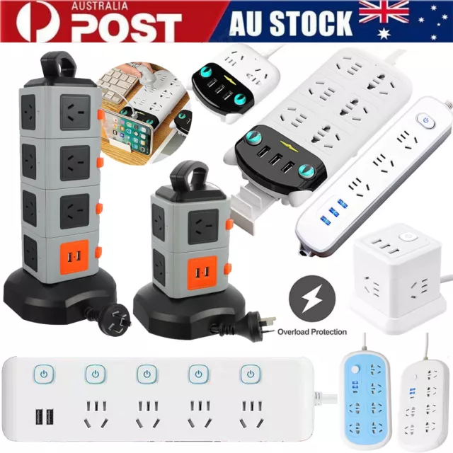 AU Plug Power Board Multi Way Outlet Socket USB Charging Ports Surge Protector