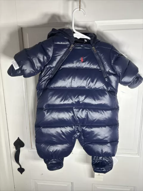 Polo Ralph Lauren Baby Snow Suit Size New born Navy Blue With Red Polo Horse