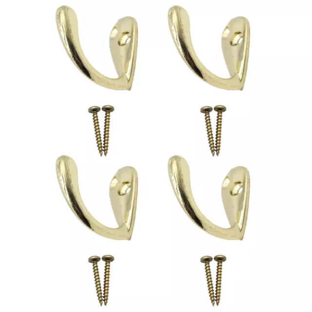 Robe Hook Brass **4 Pack** Single Wall Door Hat Coat Bath Clothes Hanger +Screws