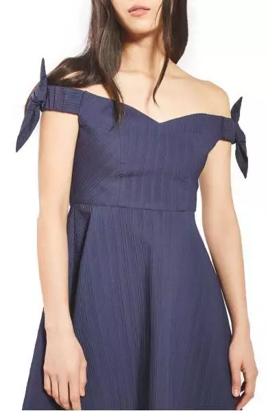 $100 Nwot Topshop Navy Bow Tie Sleeve Bandeau Dress Size 4