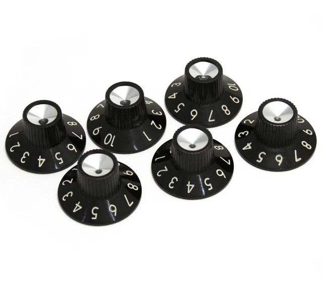 (6) GENUINE FENDER Vintage Black 110 Skirted Amplifier Amp Knobs 099
