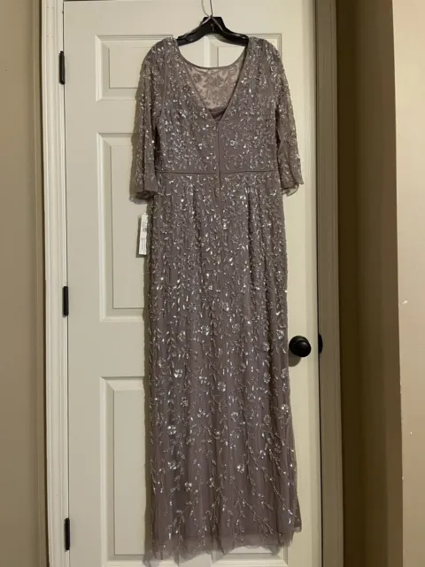 Aidan Mattox Women's Long Sleeve Beaded Gown Moonstone Wedding Prom Sz 8 $495!