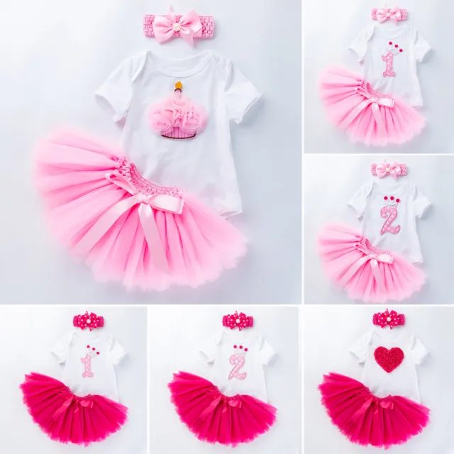Baby Girls 1st Birthday Romper Tops Tutu Skirt Dress Outfits Newborn Clothes Set