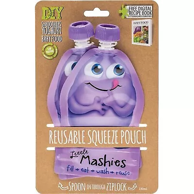 NEW Little Mashies Reusable Food Pouches - Purple - 2 Pack