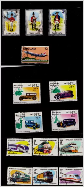 ( A ) Briefmarken aus Saint Lucia, Laos, Madagaskar - gestempelt