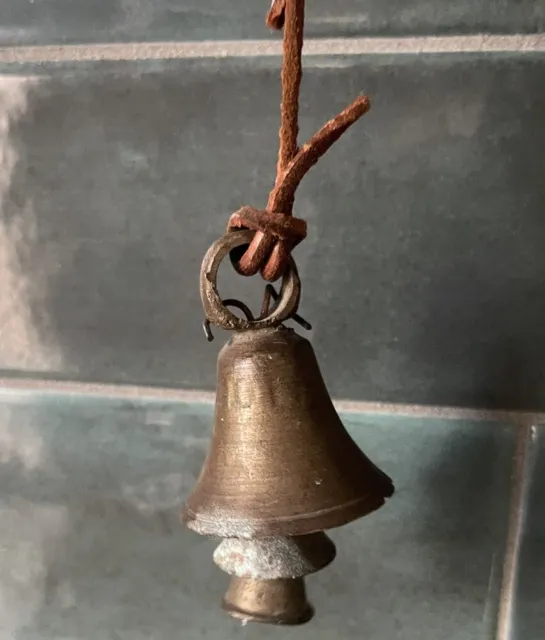 Brass Bell 3 Pieces Door Hanger With Leather String Shop Door Vintage Grannycore