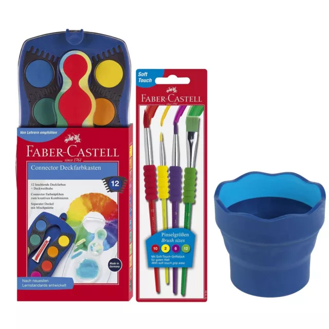 Faber-Castell Malset Farbkasten 12 Farben + Wasserbecher + Softpinsel blau