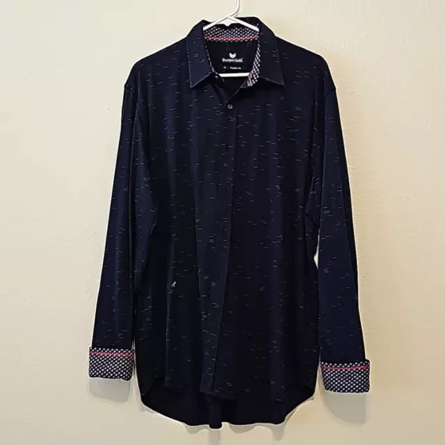 - Buttercloth Button knit Front Shirt Mens XL Blue Red 100% Cotton Nautica