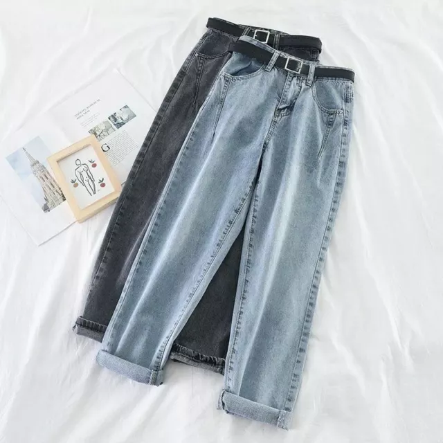 Donna Vita Alta Jeans Pantaloni Harem Sciolto Casual Taglie Forti High Street IN