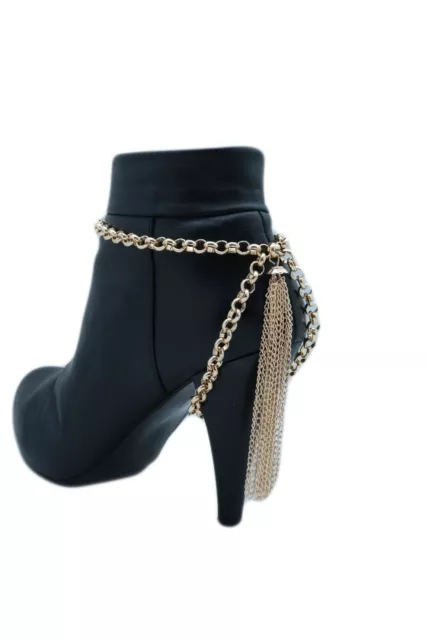 Women Gold Metal Chain Boot Bracelet Shoe Anklet Tassel Fringes Timeless Charm