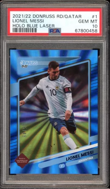 Lionel Messi 2021/22 Donruss Panini #1 Holo Blue Laser 5/49 PSA 10