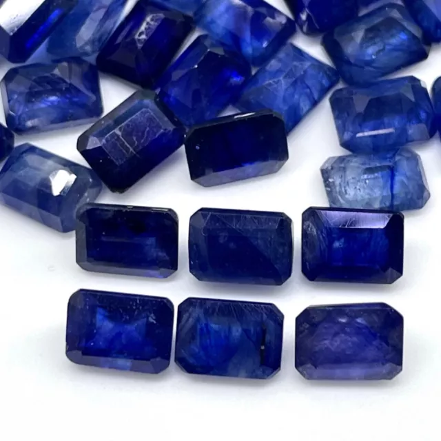 5 Pcs Natural Blue Sapphire 7x5mm Emerald Cut Loose Gemstones Wholesale Lot