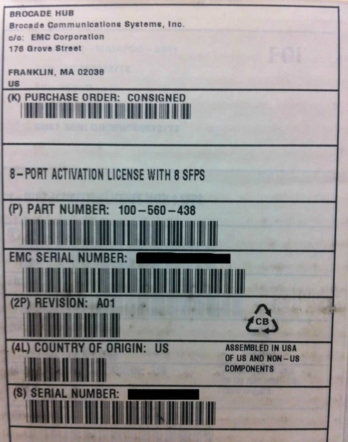 LICENCE D'ACTIVATION BROCADE EMC DS-4100B 5000B 8 ports avec 8 SFPS XBR ...