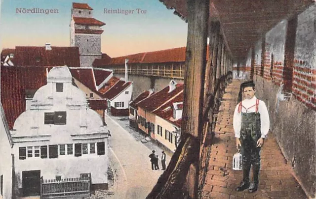 Nördlingen AK Reimlinger Tor Alte Stadtmauer farbige Postkarte um 1910